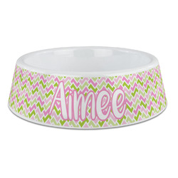 Pink & Green Geometric Plastic Dog Bowl - Large (Personalized)