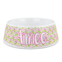 Pink & Green Geometric Plastic Dog Bowl - Medium (Personalized)