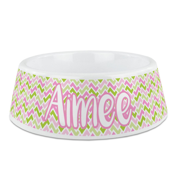Custom Pink & Green Geometric Plastic Dog Bowl (Personalized)