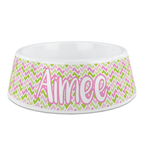 Custom Pink & Green Geometric Plastic Dog Bowl - Medium (Personalized)