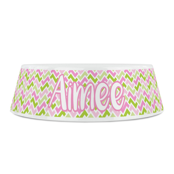 Pink & Green Geometric Plastic Pet Bowls - Small - FRONT