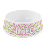 Pink & Green Geometric Plastic Dog Bowl - Small (Personalized)