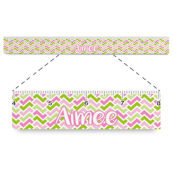 Custom Pink & Green Geometric Plastic Ruler - 12" (Personalized)