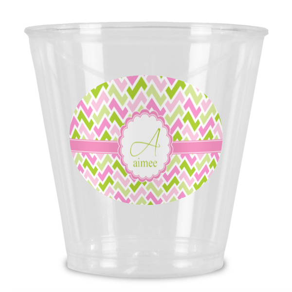 Custom Pink & Green Geometric Plastic Shot Glass (Personalized)