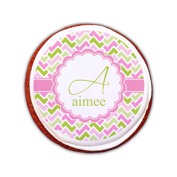 Pink & Green Geometric Printed Icing Circle - Small - On Cookie