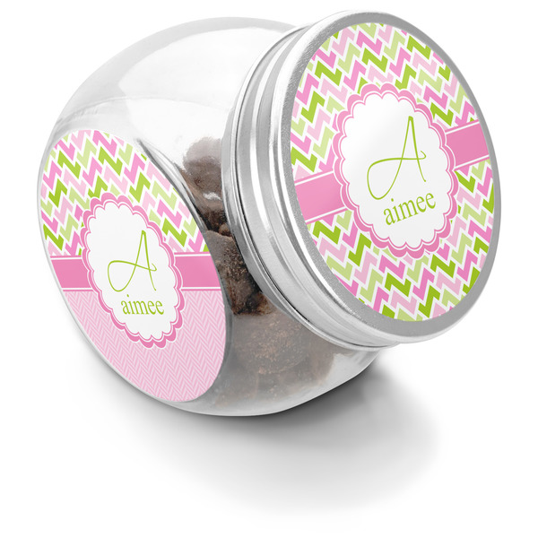 Custom Pink & Green Geometric Puppy Treat Jar (Personalized)