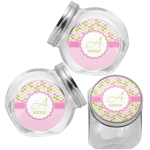 Pink & Green Geometric Puppy Treat Jar - Top Left Right