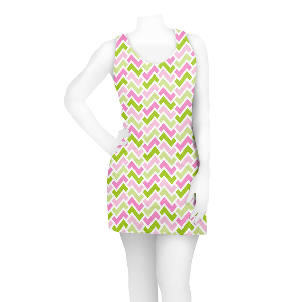 Pink & Green Geometric Racerback Dress - On Model - Front