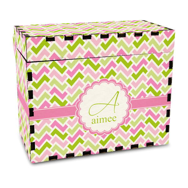 Custom Pink & Green Geometric Wood Recipe Box - Full Color Print (Personalized)