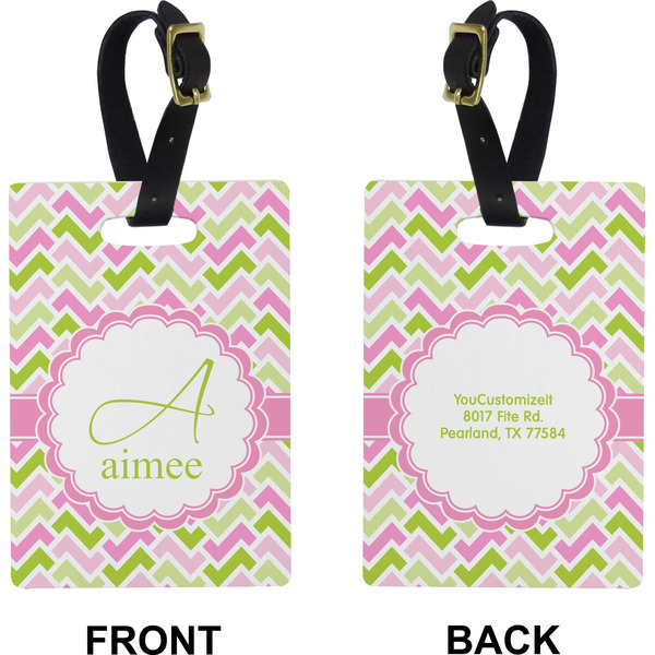 Pink & Green Geometric Rectangle Luggage Tag (Front + Back)
