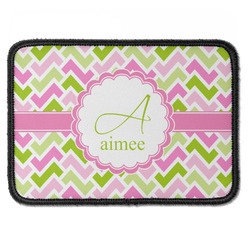 Pink & Green Geometric Iron On Rectangle Patch w/ Name and Initial