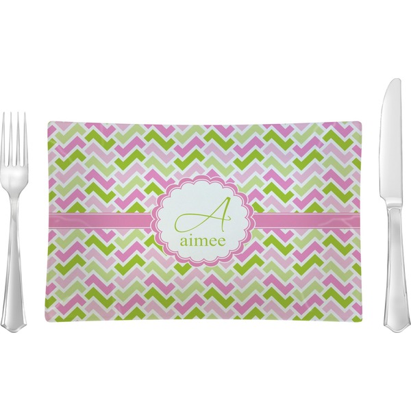 Custom Pink & Green Geometric Glass Rectangular Lunch / Dinner Plate (Personalized)