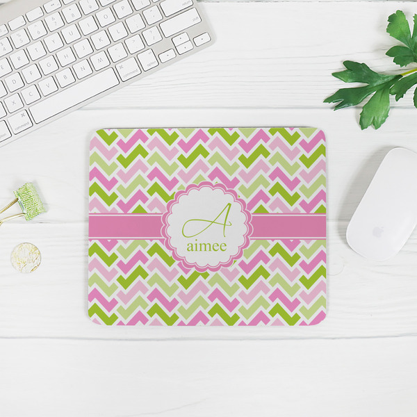 Pink & Green Geometric Rectangular Mouse Pad - LIFESTYLE 2