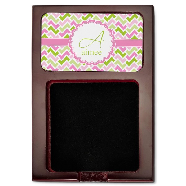 Pink & Green Geometric Red Mahogany Sticky Note Holder - Flat