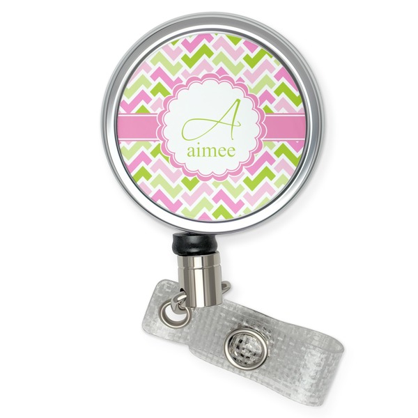 Custom Pink & Green Geometric Retractable Badge Reel (Personalized)
