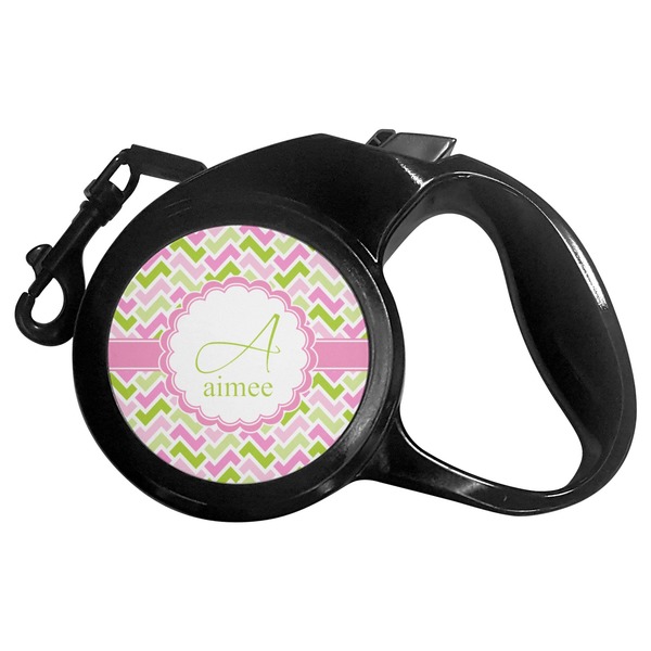 Custom Pink & Green Geometric Retractable Dog Leash - Large (Personalized)