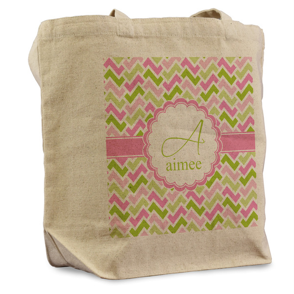 Custom Pink & Green Geometric Reusable Cotton Grocery Bag (Personalized)