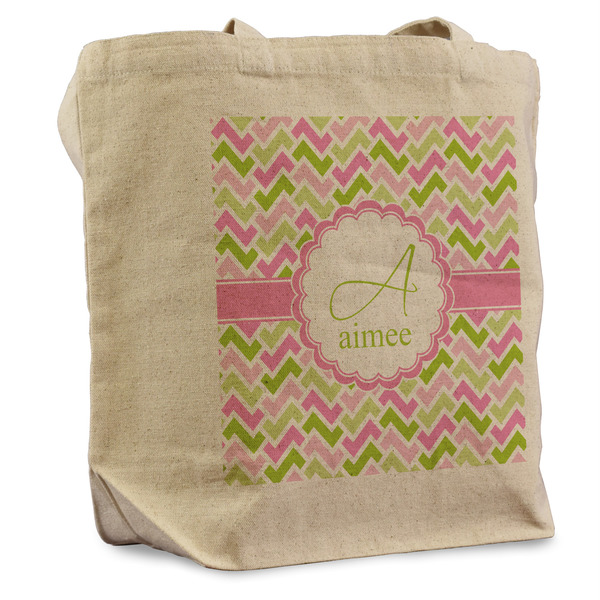 Custom Pink & Green Geometric Reusable Cotton Grocery Bag - Single (Personalized)