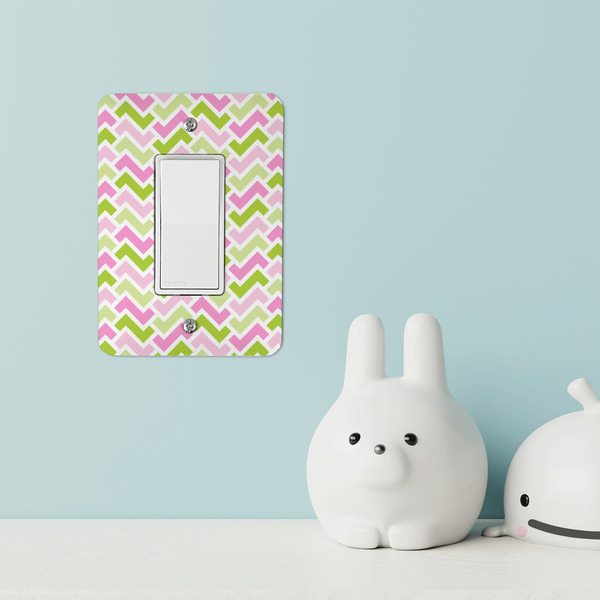 Pink & Green Geometric Rocker Light Switch Covers - Single - IN CONTEXT