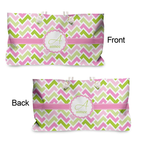 Pink & Green Geometric Large Rope Tote - From & Back View