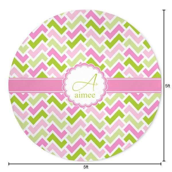Pink & Green Geometric Round Area Rug - Size