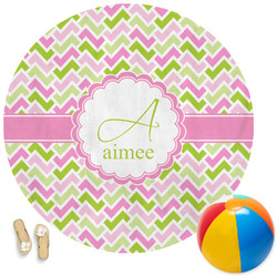 Pink & Green Geometric Round Beach Towel (Personalized)
