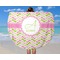 Pink & Green Geometric Round Beach Towel - In Use