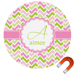 Pink & Green Geometric Round Car Magnet - 6" (Personalized)