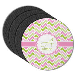 Pink & Green Geometric Round Rubber Backed Coasters - Set of 4 (Personalized)