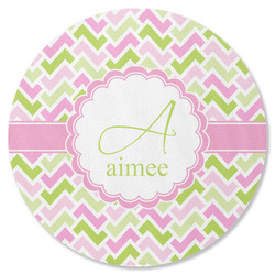 Pink & Green Geometric Round Rubber Backed Coaster (Personalized)