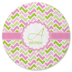 Pink & Green Geometric Round Rubber Backed Coaster (Personalized)