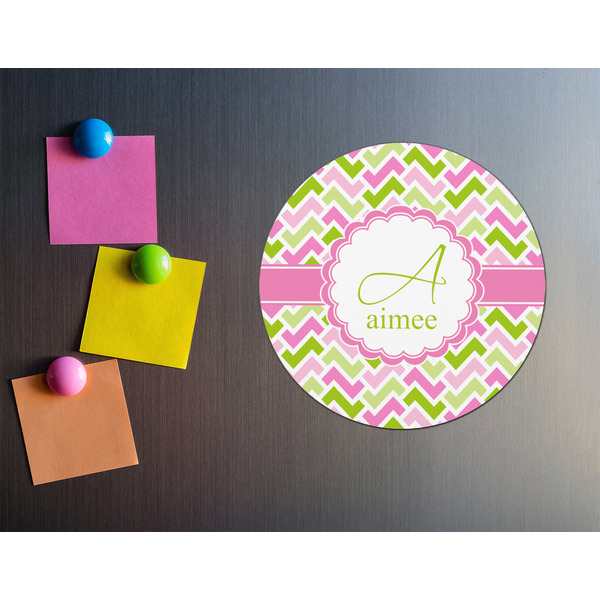 Pink & Green Geometric Round Fridge Magnet - LIFESTYLE