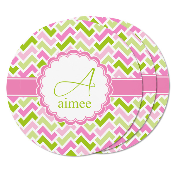 Pink & Green Geometric Round Fridge Magnet - THREE