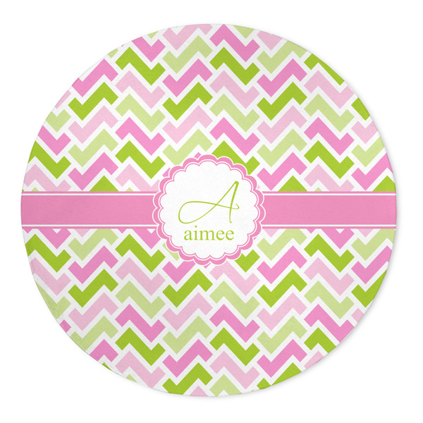 Custom Pink & Green Geometric 5' Round Indoor Area Rug (Personalized)