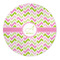 Pink & Green Geometric Round Indoor Rug - Front/Main