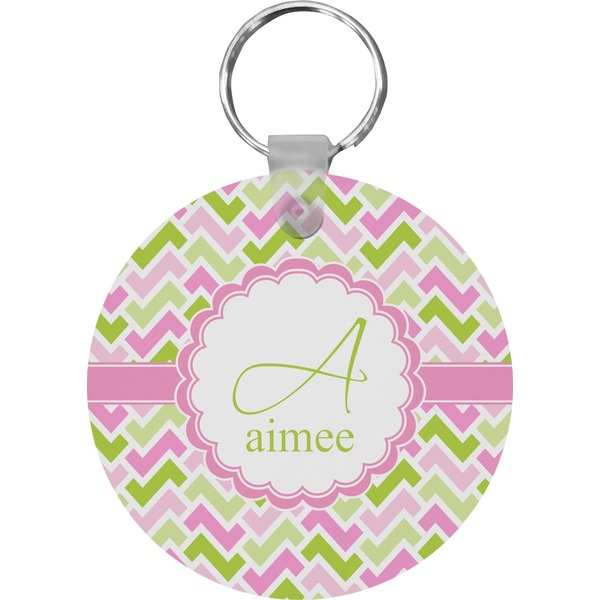 Pink & Green Geometric Round Keychain (Personalized)