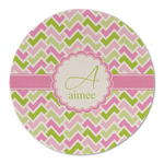 Pink & Green Geometric Round Linen Placemat - Single Sided (Personalized)