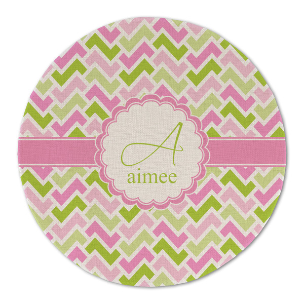 Custom Pink & Green Geometric Round Linen Placemat - Single Sided (Personalized)