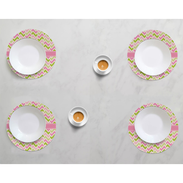 Pink & Green Geometric Round Linen Placemats - LIFESTYLE (set of 4)