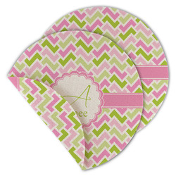 Pink & Green Geometric Round Linen Placemat - Double Sided (Personalized)
