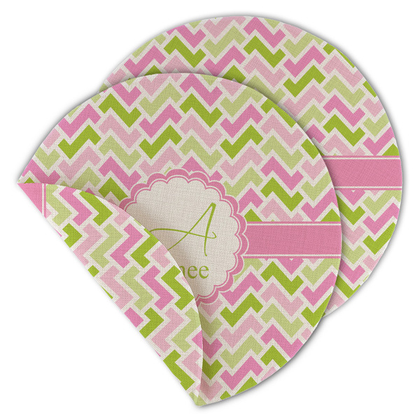 Pink & Green Geometric Round Linen Placemats - MAIN (Double-Sided)