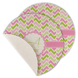 Pink & Green Geometric Round Linen Placemat - Single Sided - Set of 4 (Personalized)