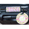 Pink & Green Geometric Round Luggage Tag & Handle Wrap - In Context