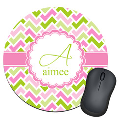 Pink & Green Geometric Round Mouse Pad (Personalized)