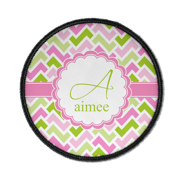 Custom Pink & Green Geometric Iron On Round Patch w/ Name and Initial