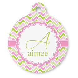 Pink & Green Geometric Round Pet ID Tag - Large (Personalized)