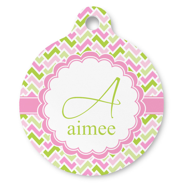 Custom Pink & Green Geometric Round Pet ID Tag (Personalized)