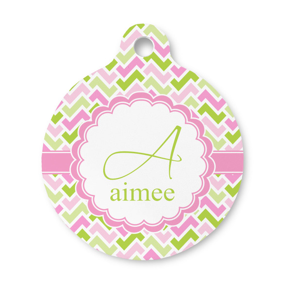 Custom Pink & Green Geometric Round Pet ID Tag - Small (Personalized)