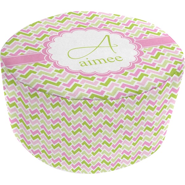Custom Pink & Green Geometric Round Pouf Ottoman (Personalized)
