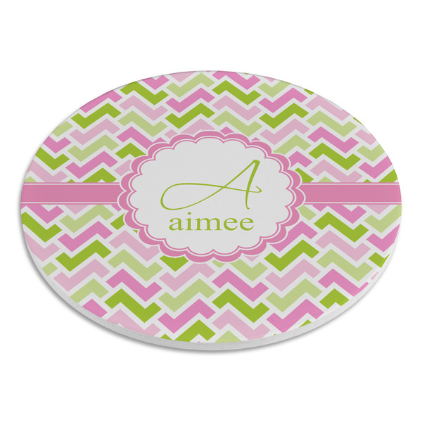 Pink & Green Geometric Round Stone Trivet - Angle View